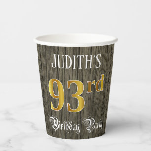 93rd Birthday Party — Faux Gold & Faux Wood Looks Paper Cups