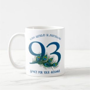 93rd Birthday Peacock Feather Customizable Coffee Mug