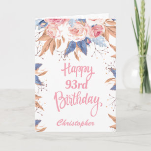 93rd Birthday Watercolor Botanical Pink Floral Card