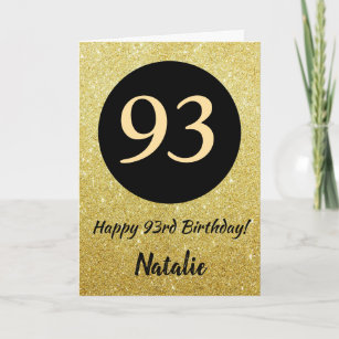 93rd Happy Birthday Black and Gold Glitter Card