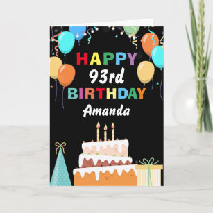 93rd Happy Birthday Colourful Balloons Cake Black Card