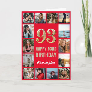 93rd Happy Birthday Red and Gold Photo Collage Card