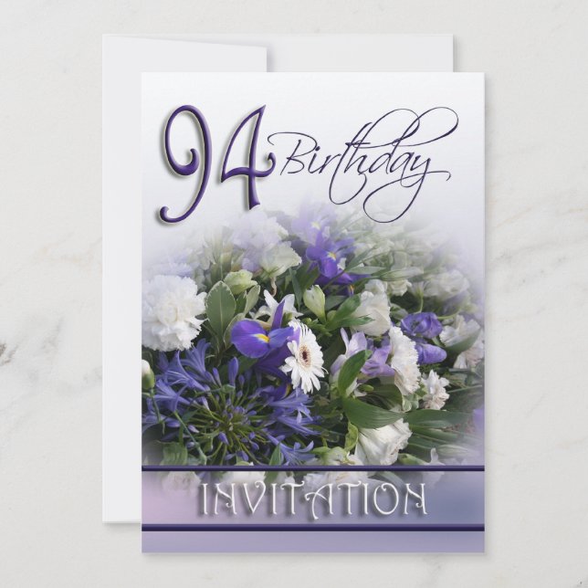 94e anniversaire Invitation de fête - Bouquet bleu (Devant)