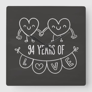 94th Anniversary Gift Chalk Hearts Square Wall Clock