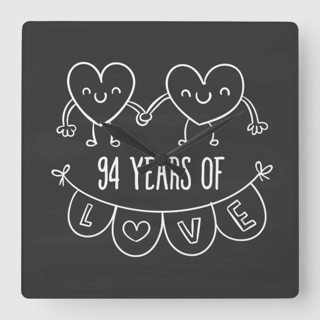 94th Anniversary Gift Chalk Hearts Square Wall Clock (Front)