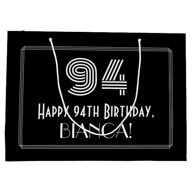 94th Birthday — Art Deco Inspired Look "94" & Name Large Gift Bag (Back)