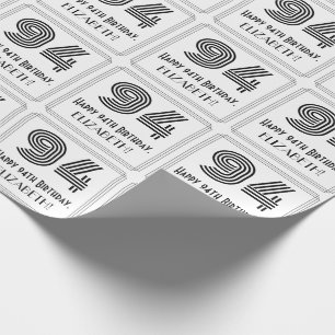 94th Birthday: Art Deco Inspired Style "94" + Name Wrapping Paper
