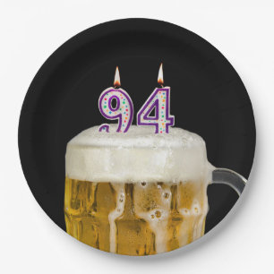 94th Birthday Beer on black Paper Plate