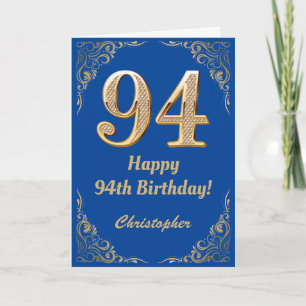 94th Birthday Blue and Gold Glitter Frame Card