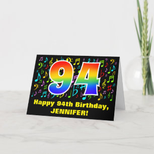 94th Birthday: Colorful Music Symbols & Rainbow 94 Card