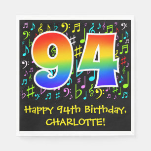 94th Birthday - Colourful Music Symbols, Rainbow 9 Napkin