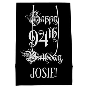 94th Birthday: Fancy, Elegant Script + Custom Name Medium Gift Bag