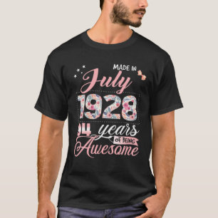 94Th Birthday Floral Gift For Womens Born In July T-Shirt