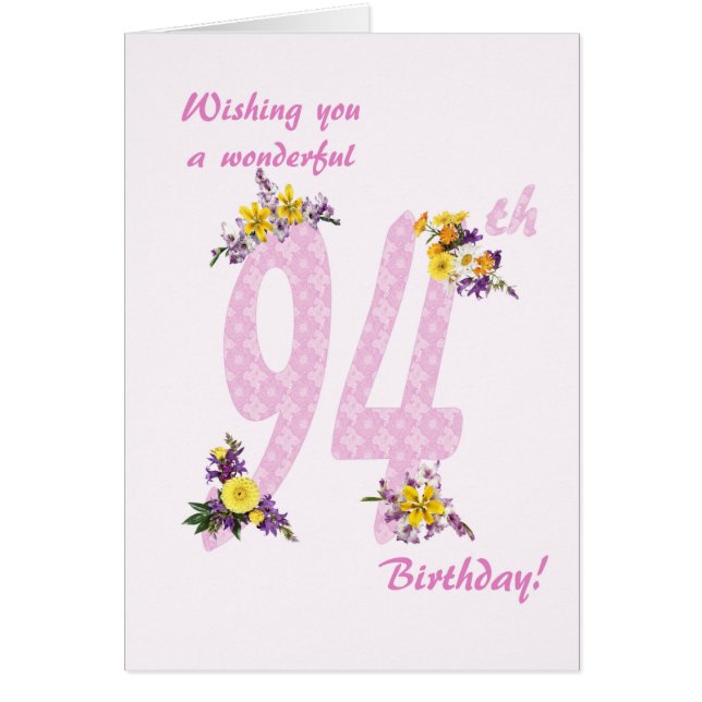 94th Birthday Flower Decorated Numbers (Front)