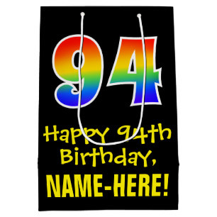 94th Birthday: Fun, Bold, Colourful, Rainbow "94" Medium Gift Bag