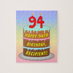 94th Birthday: Fun Cake and Candles + Custom Name Jigsaw Puzzle