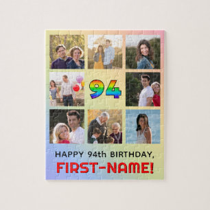 94th Birthday: Fun Rainbow #, Custom Name & Photos Jigsaw Puzzle