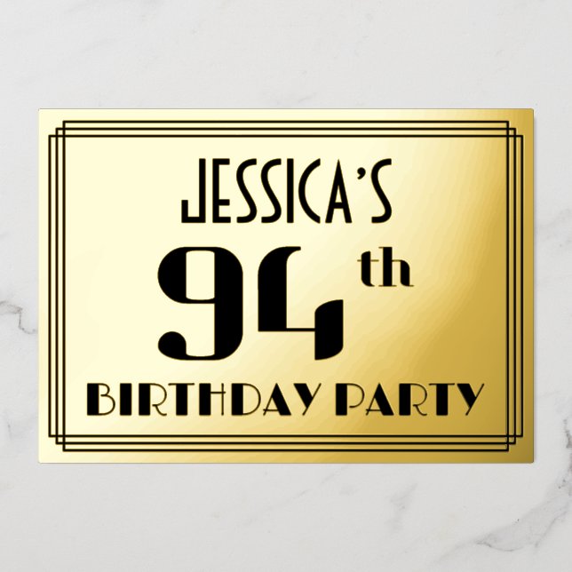 94th Birthday Party: Art Deco Look “94” and Name (Front)