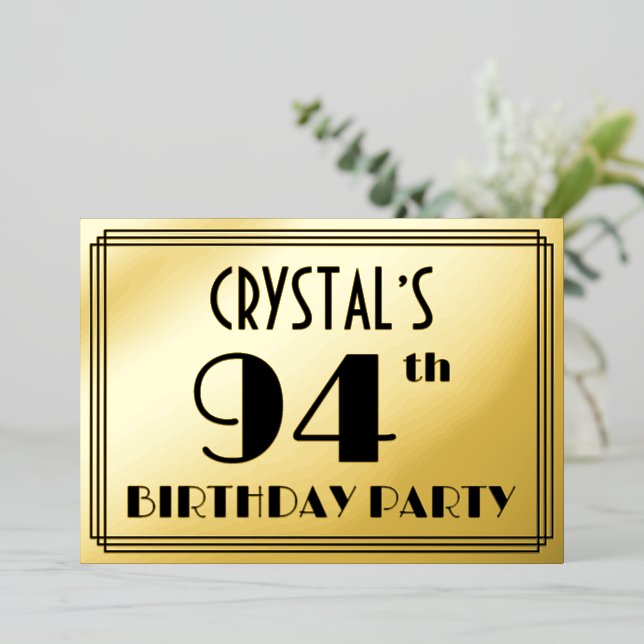 94th Birthday Party — Art Deco Look “94” + Name (Standing Front)