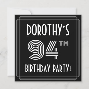 94th Birthday Party: Art Deco Style w/ Custom Name Invitation