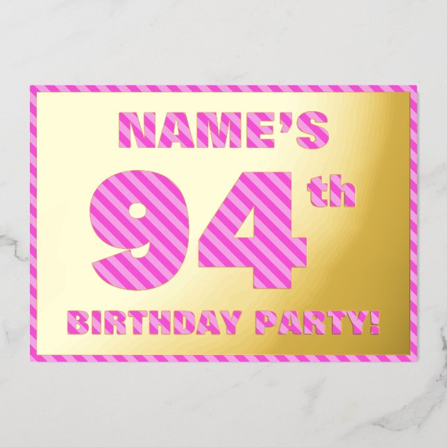 94th Birthday Party — Bold, Fun, Pink Stripes # 94 (Front)
