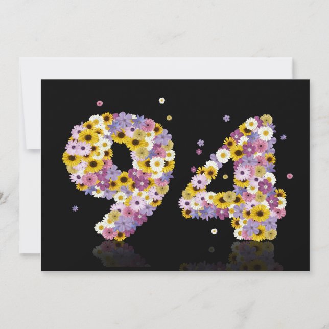 94th Birthday party, with flowered letters Invitation (Front)