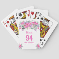 94th birthday pink floral playing cards