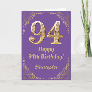 94th Birthday Purple and Gold Glitter Frame Card