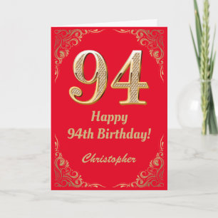 94th Birthday Red and Gold Glitter Frame Card