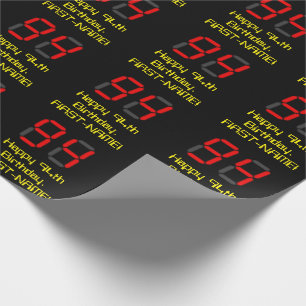 94th Birthday: Red Digital Clock Style "94" + Name Wrapping Paper