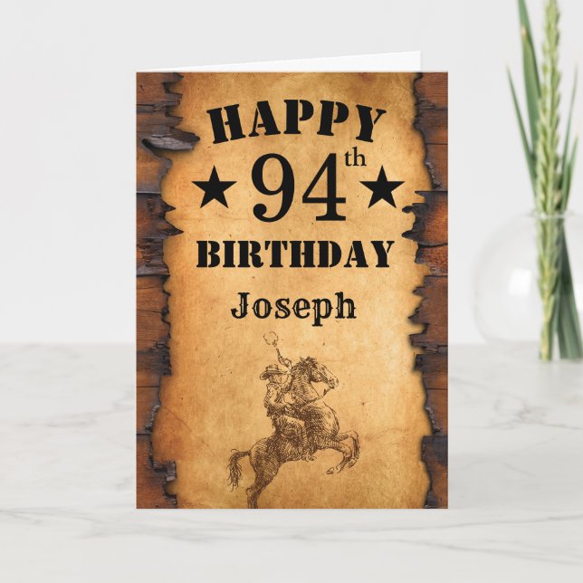 94th Birthday Rustic Country Western Cowboy Horse Card (Front)