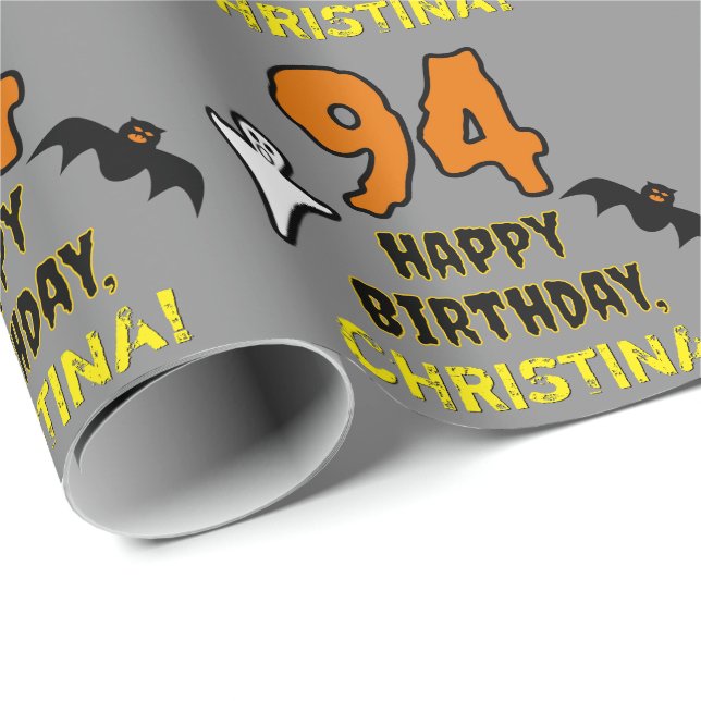 94th Birthday: Spooky Halloween Theme, Custom Name Wrapping Paper (Roll Corner)