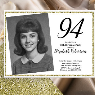 94th Custom Photo White and Gold Invitation