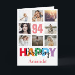 94th Happy Birthday Photo Collage Modern Pink Card<br><div class="desc">94th Happy Birthday Photo Collage Modern Pink Card with personalized name. For further customization,  please click the "Customize it" button and use our design tool to modify this template.</div>