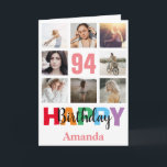 94th Happy Birthday Photo Collage Modern Pink Card<br><div class="desc">94th Happy Birthday Photo Collage Modern Pink Card with personalized name. For further customization,  please click the "Customize it" button and use our design tool to modify this template.</div>