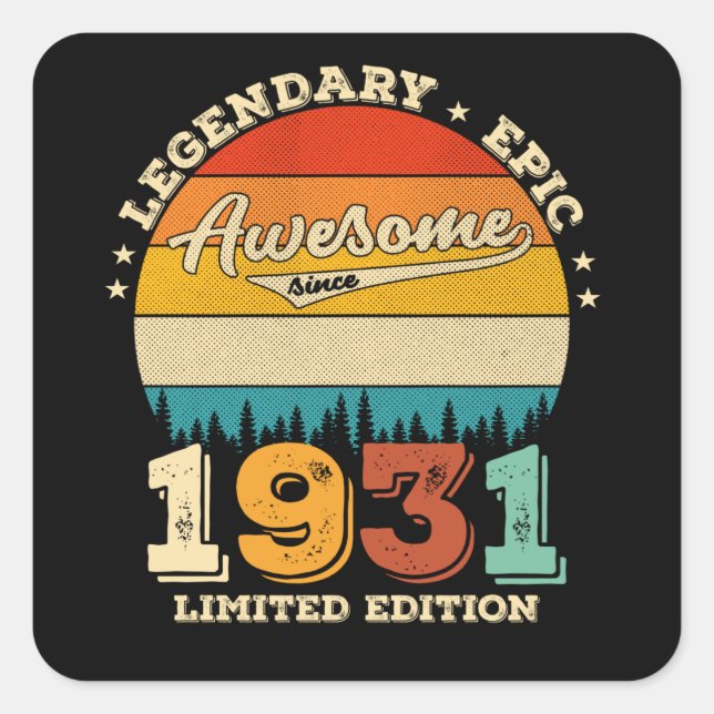 94th Year Old Retro Awesome 94th Birthday Gift Square Sticker (Front)