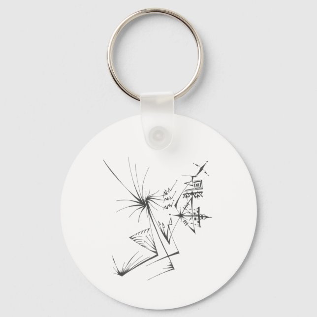 95 Black White Abstract Tribal Tattoo Art Keychain (Front)