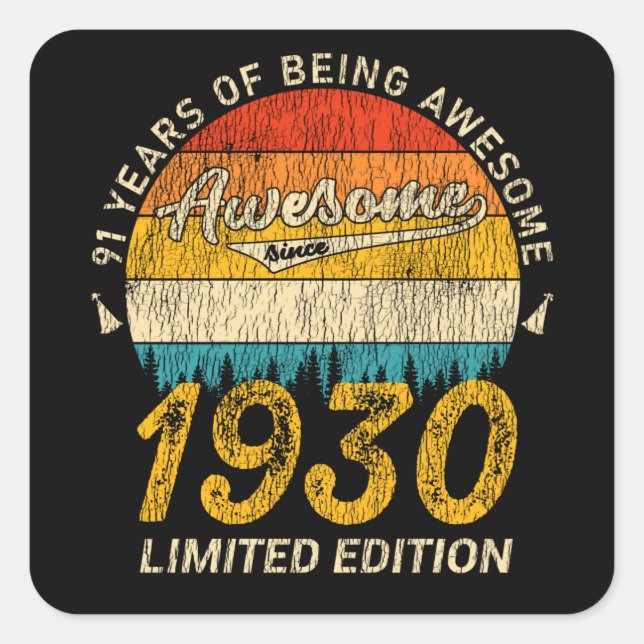 95 Year Old Bday Retro Awesome 95th Birthday Gift Square Sticker (Front)