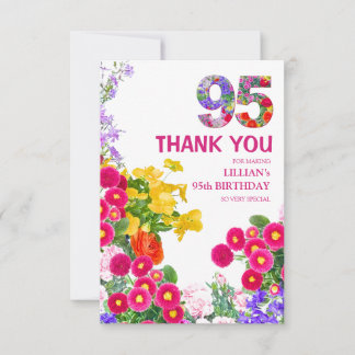 95 Years Elegant Garden Floral – 95th Birthday Thank You Card