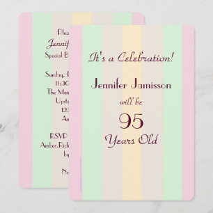 95 Years Old Pastel Striped Party Invite