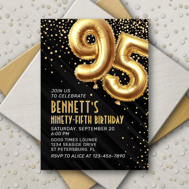 95e anniversaire Gold Black Invitation (Créateur téléchargé)