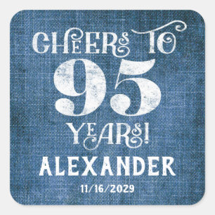 95e anniversaire Merci en lin bleu Favor Stickers