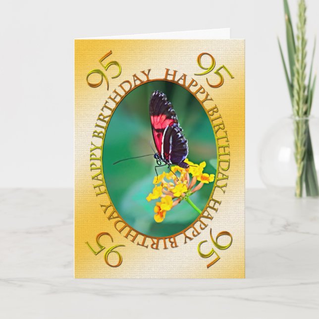 95e Carte d'anniversaire aux papillons et aux fleu (Devant)