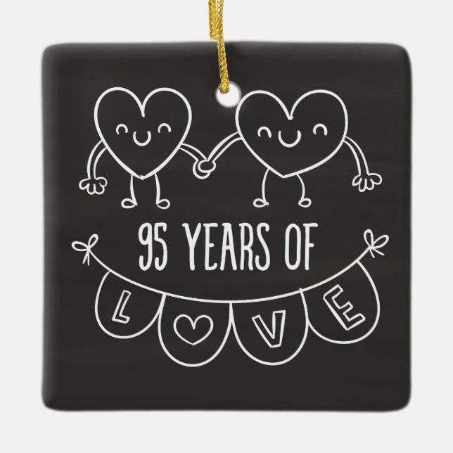 95th Anniversary Gift Chalk Hearts Ceramic Ornament (Front)