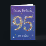 95th Birthday - 95 in Stars - Blue - Age 95 Card<br><div class="desc">95th Birthday Card. 95 in Stars - Age Number - Ninety Fifth Birthday Card - Blue Background - Customizable Text. Blue card with stars number design - the number "95" created with yellow, red and white stars. Customizable text: on front of card: Happy Birthday and Add Your Name. Customizable text:...</div>