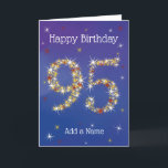 95th Birthday - 95 in Stars - Blue - Age 95 Card<br><div class="desc">95th Birthday Card. 95 in Stars - Age Number - Ninety Fifth Birthday Card - Blue Background - Customizable Text. Blue card with stars number design - the number "95" created with yellow, red and white stars. Customizable text: on front of card: Happy Birthday and Add Your Name. Customizable text:...</div>