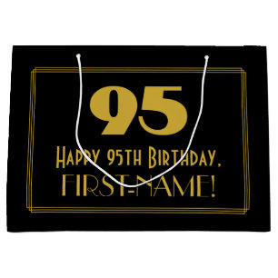 95th Birthday — Art Deco Inspired Look "95" & Name Large Gift Bag