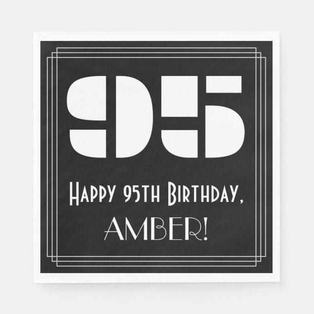 95th Birthday: Art Deco Inspired Look "95" + Name Napkin (Front)