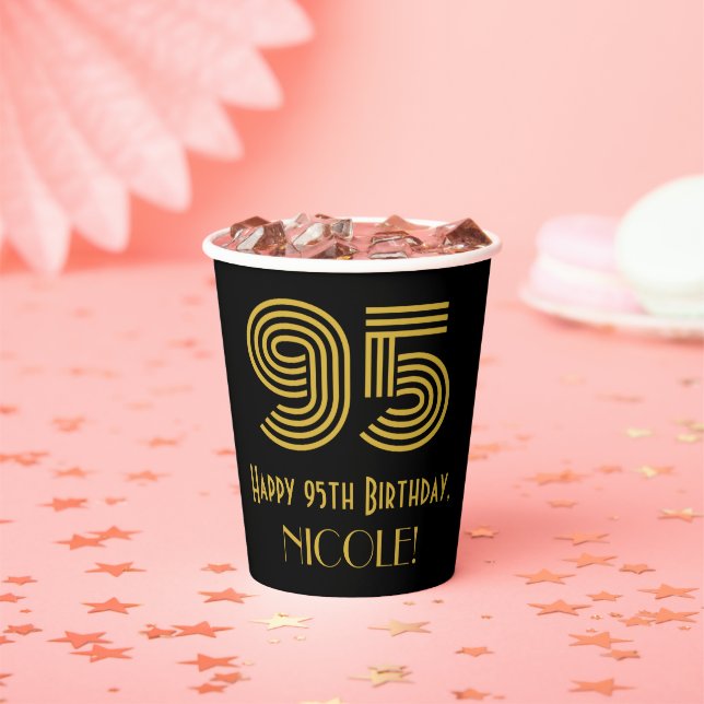 95th Birthday: Art Deco Inspired Look “95” & Name Paper Cups (Insitu)