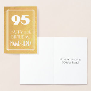 95th Birthday ~ Art Deco Style "95" & Custom Name Foil Card